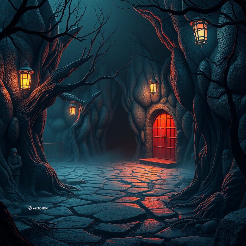 Eerie Mysterious Scene in 3D Anime Style