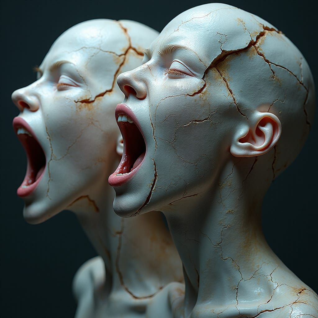 Surreal Fragmented Figure in Abstract Art Composition