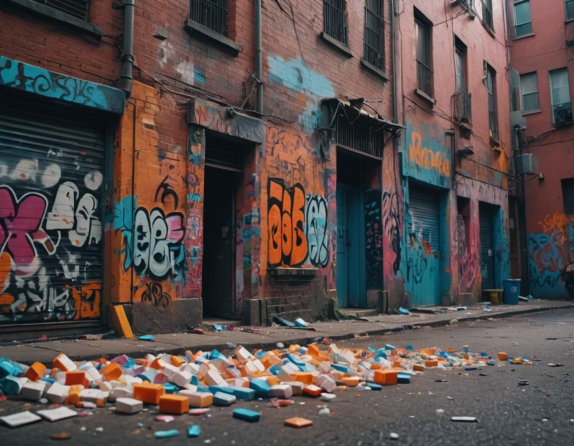 Gritty Urban Block in Fauvist Street Art Style