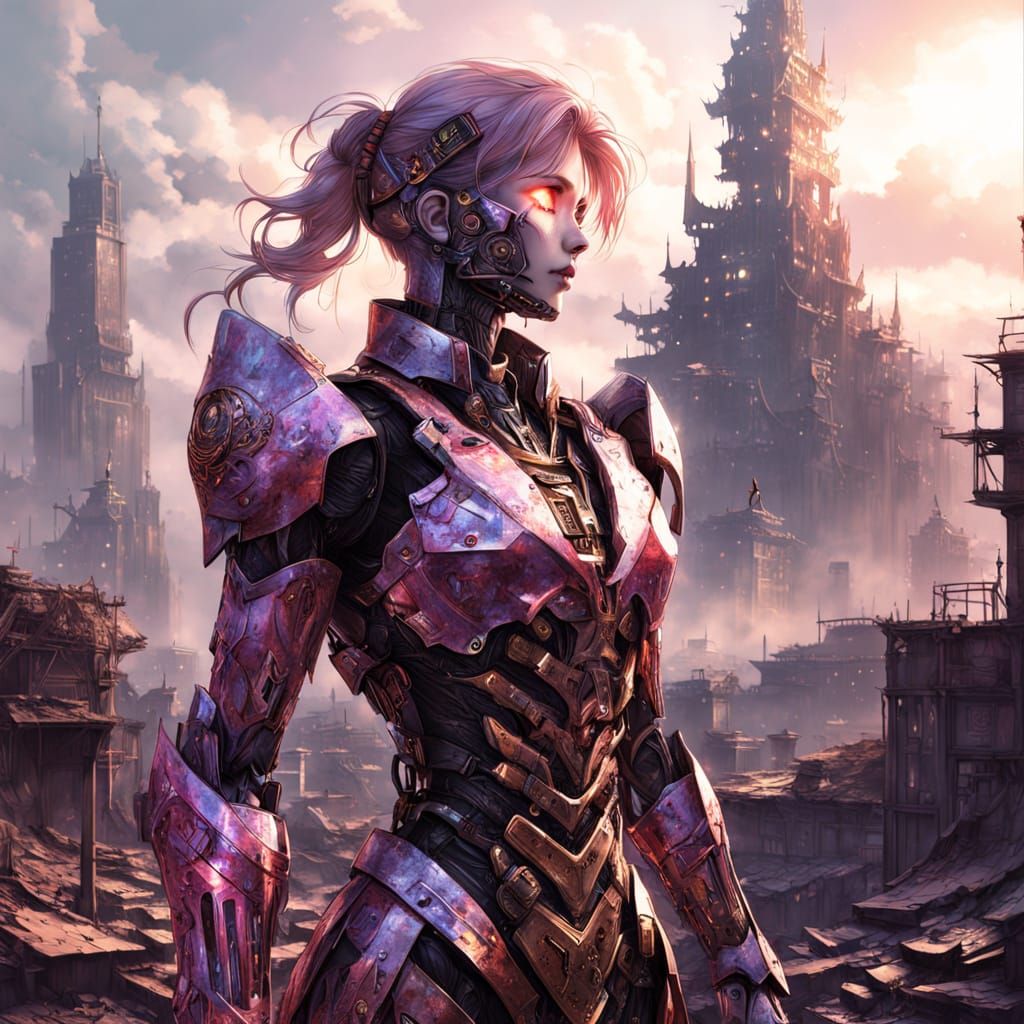 Ethereal Android in Cyberpunk Ruins