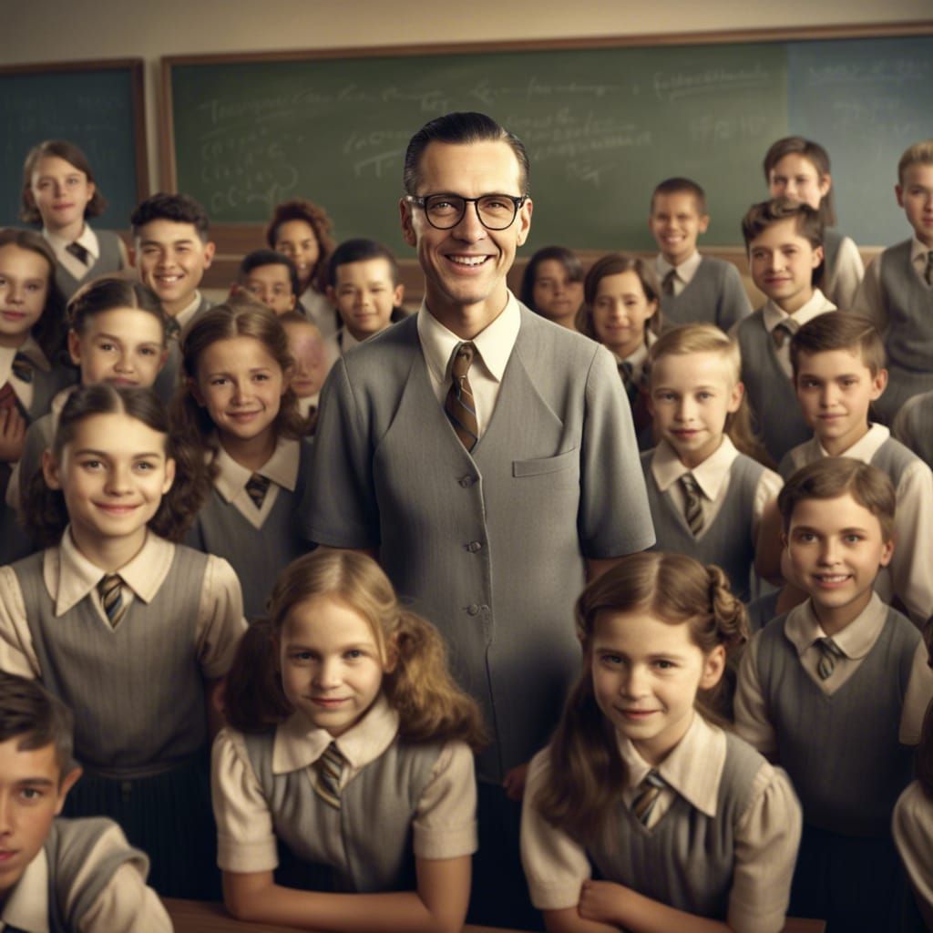 1940s Style Teacher and Students Classroom Photo