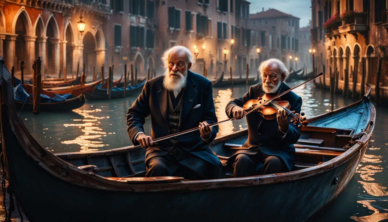 Venice Rainy Night: Old Man's Violin Serenade
