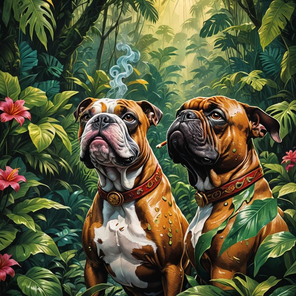 British Bulldog Smoking Cigar in Vietnam Comic Art