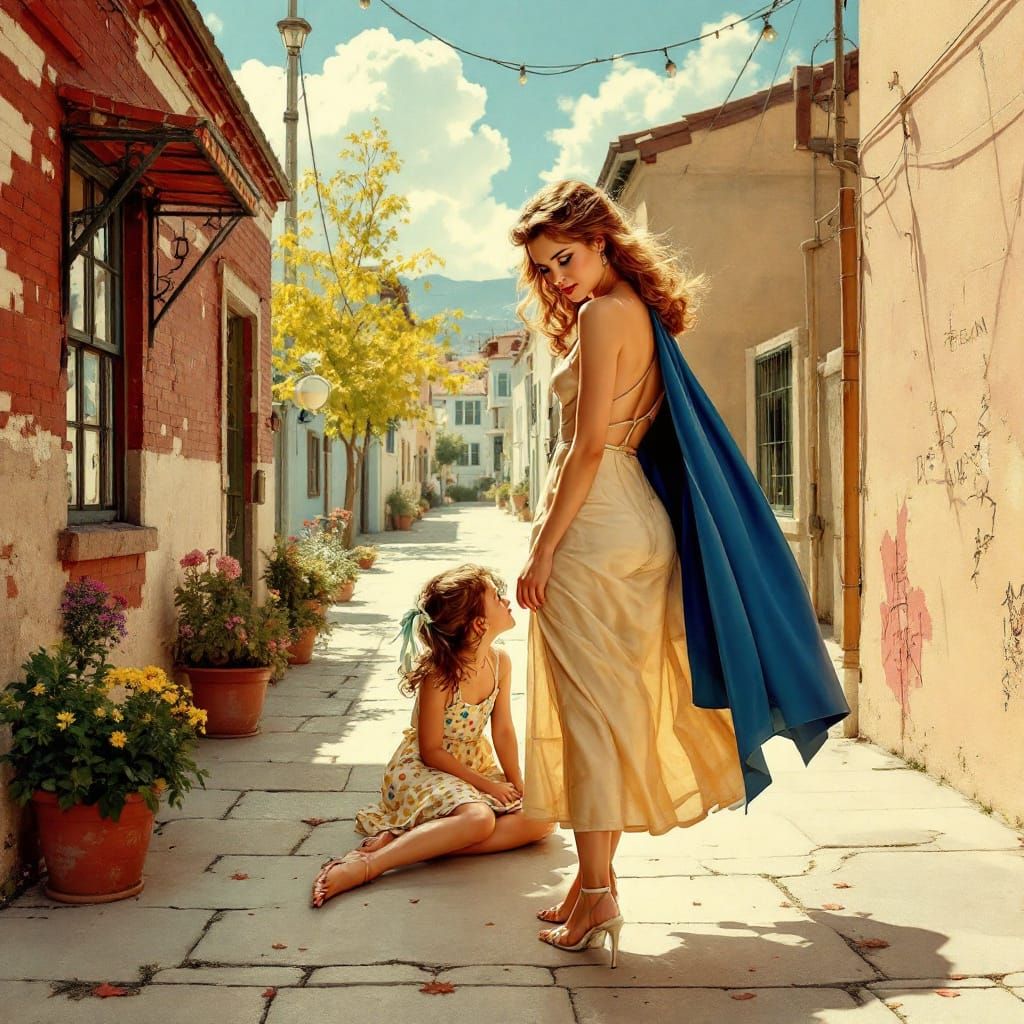 Candy-Coated Street Scene with Dramatic Lighting