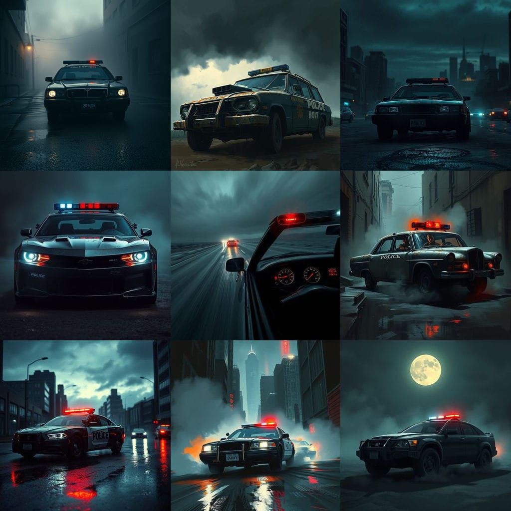 Sinister Police Car in a Dark Cyberpunk Aesthetic