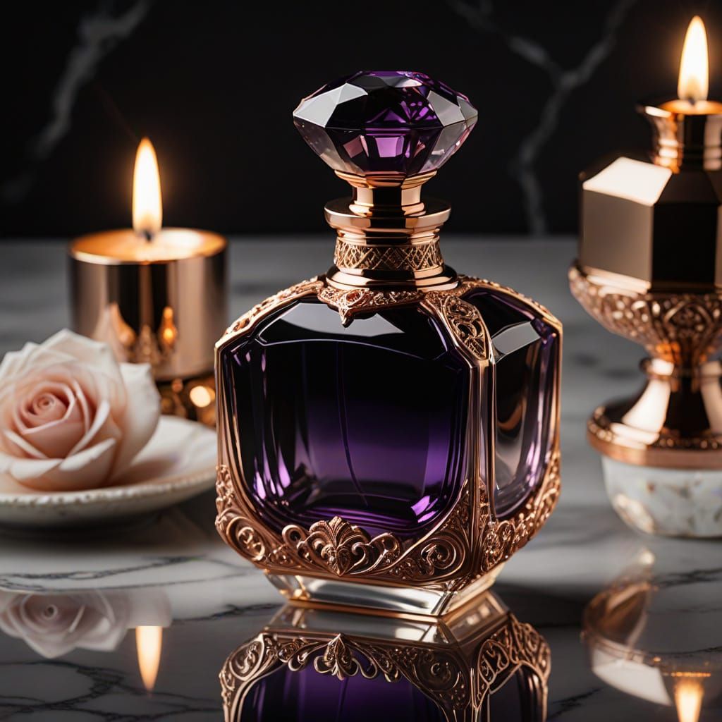 Elegant Amethyst Perfume Bottle in Rose Gold