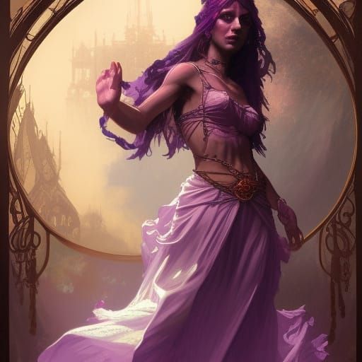 Detailed Purple Gypsy Dancer in Dark Fantasy Style