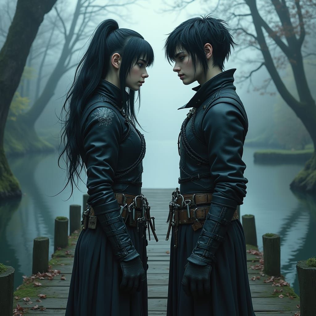 Dark Fantasy Twins in Muted Colors, Inspired by BROM's Haunt...