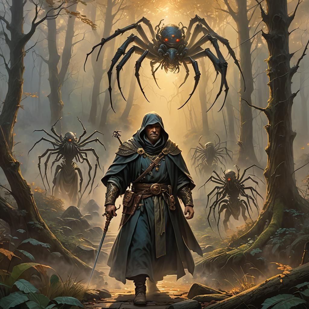 Paladin and Rogue in Woods, Ethereal Golden Mist