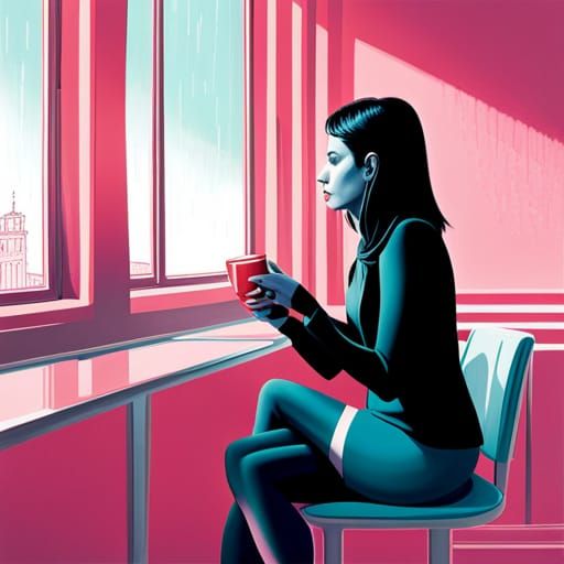 Rainy Diner Coffee: Abstract Expressionist Painting