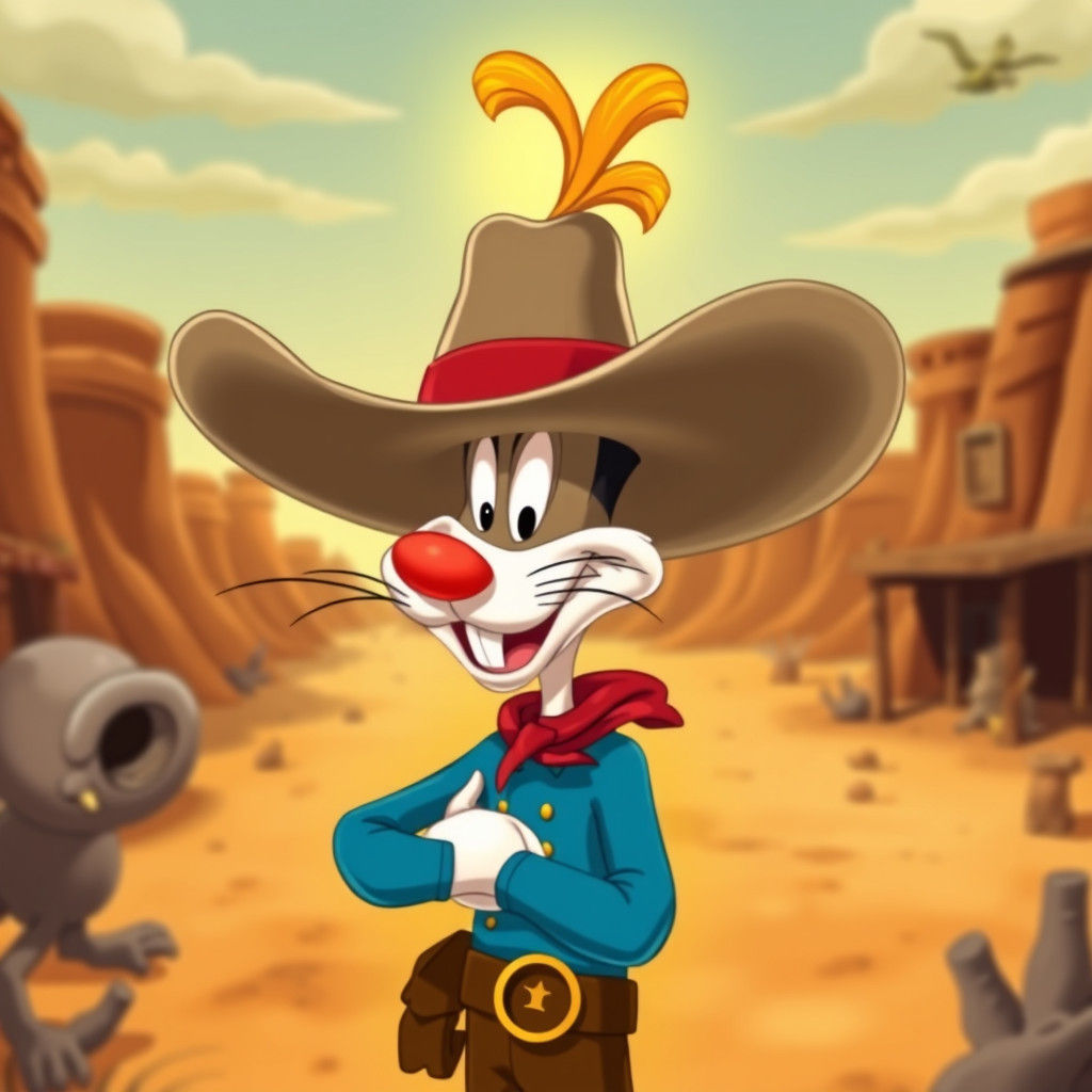 Cartoon Cowboy with Oversized Foam Stetson Hat