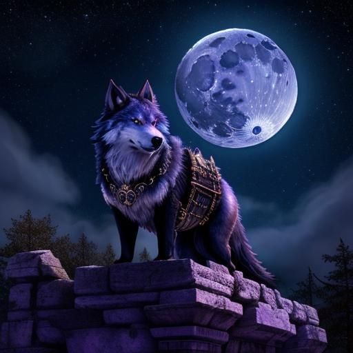 Steampunk Wolf Under Starry Sky in Roman Setting