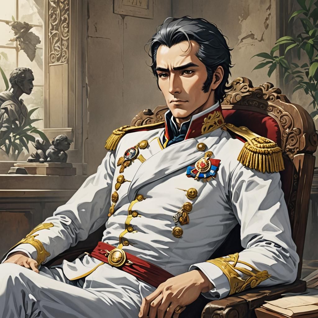 Simon Bolivar Resting in Anime Style