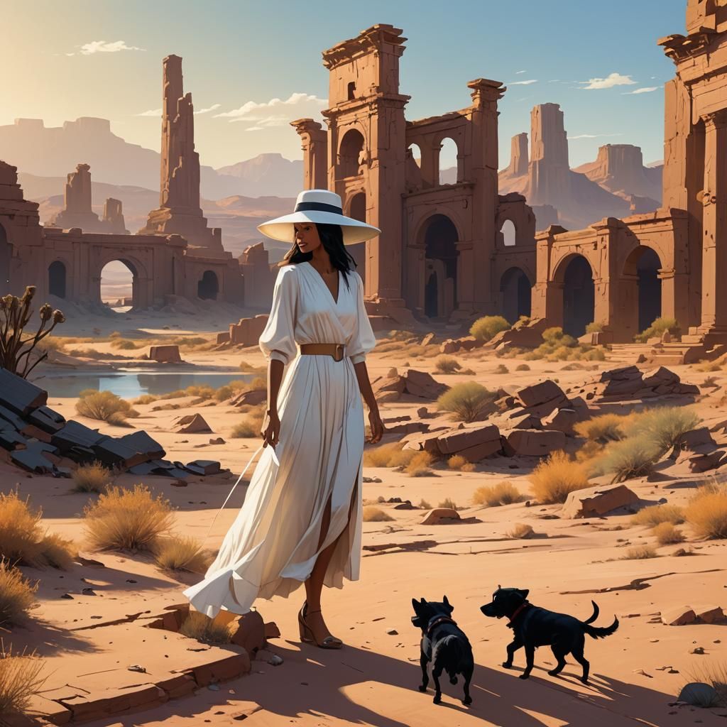 Desert Woman and Dog in Syd Mead Style