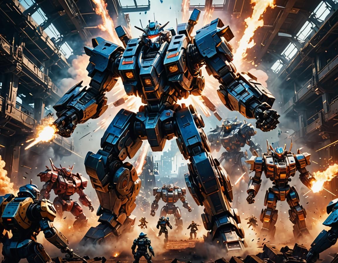 Epic Mecha Battle in Futuristic Arena