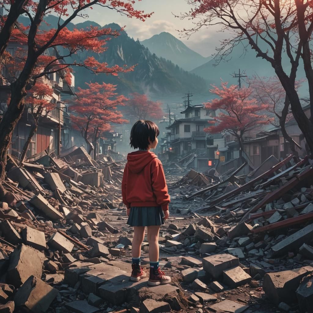 Child in Rubble: Hyperrealistic Manga Scan