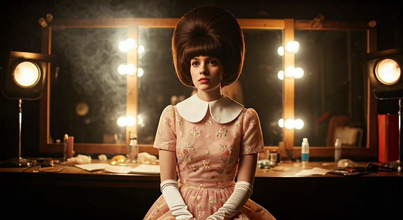 Elegant Woman in Dimly Lit Backstage Room