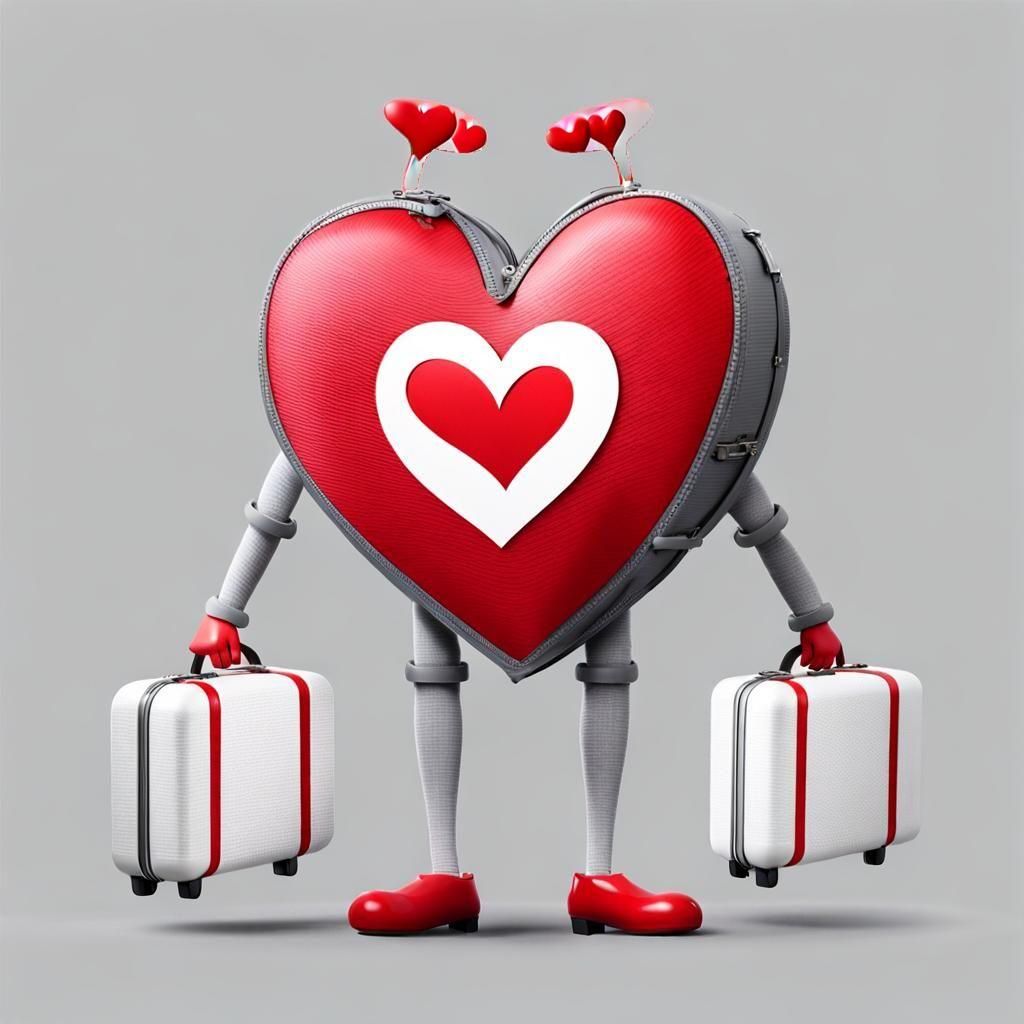 Heart Character Carrying Suitcases