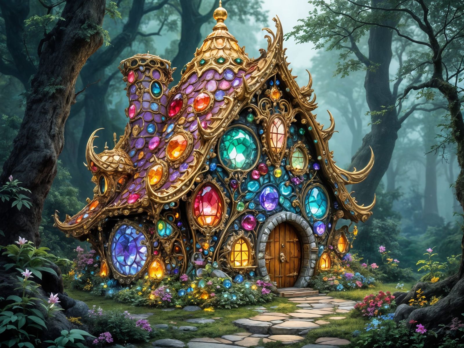 Gemstone Elf House with Whimsical, Mystical Architecture