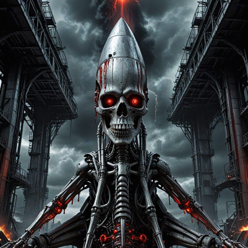 Futuristic Horror Rocket Ship with Skeletons in Space