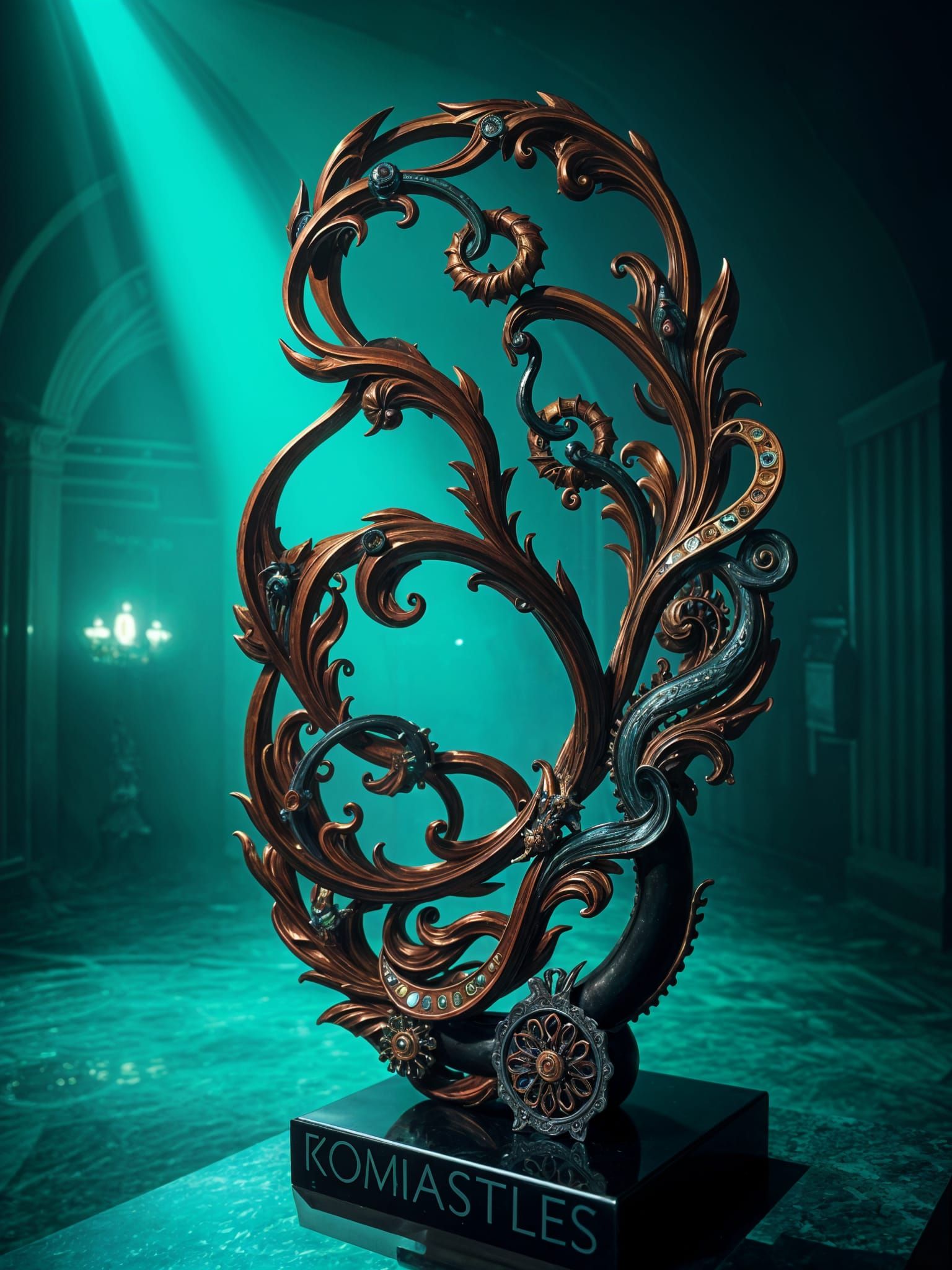 Eldritch Art Deco Sculpture in R'lyeh's Underwater Museum