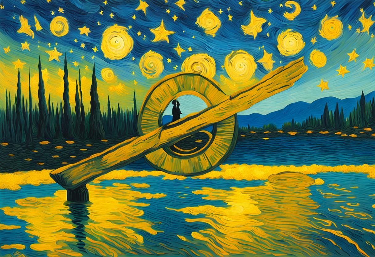 Starry Night Lake Scene as Oil Painting