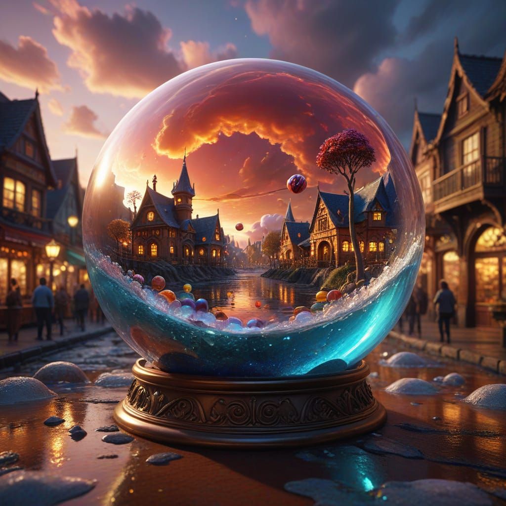 Candy Wonderland Inside Crystal Ball at Sunset
