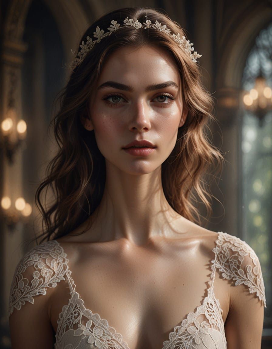 Supermodel Portrait With Delicate Lace Adornment