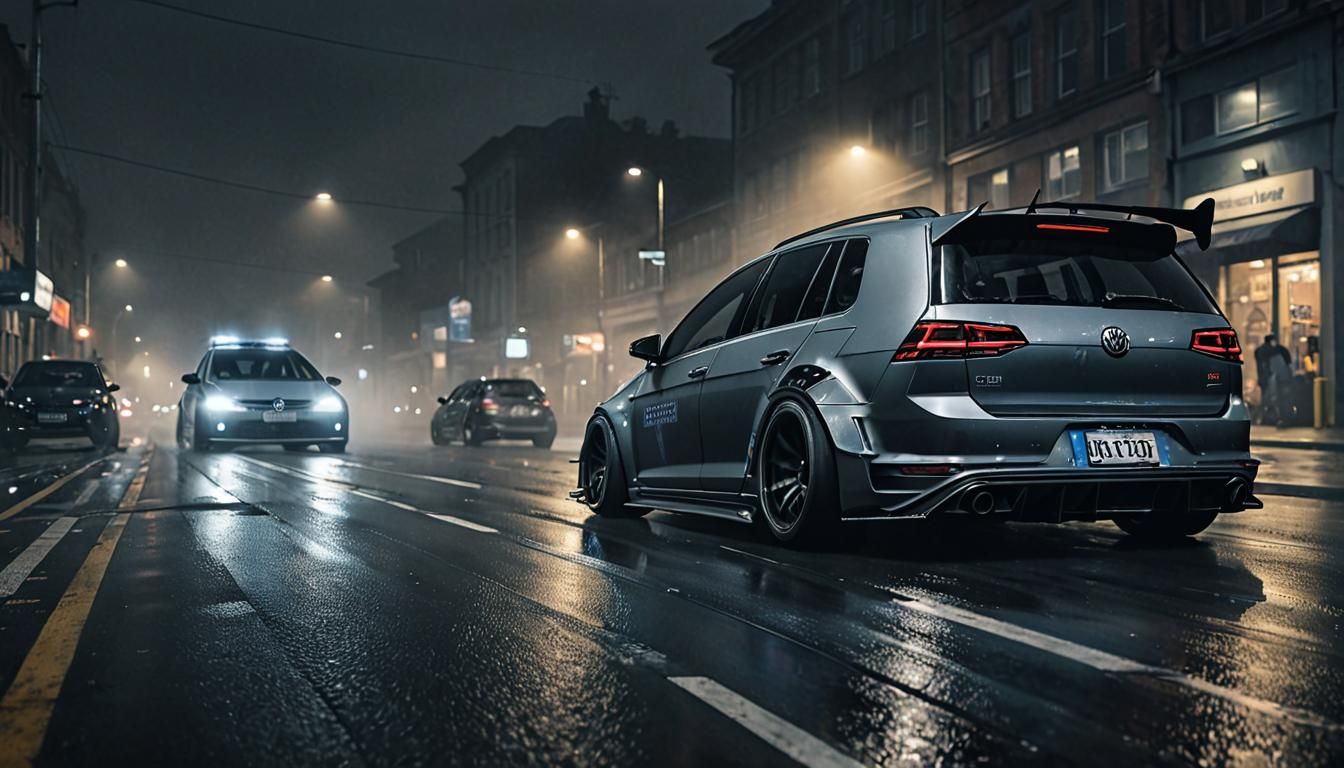 Modified VW Golf 7R Drifting: Hyperrealistic Digital Art