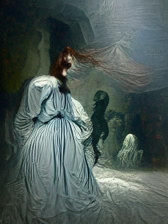Creepy shadow woman ghost horror Gustave Doré