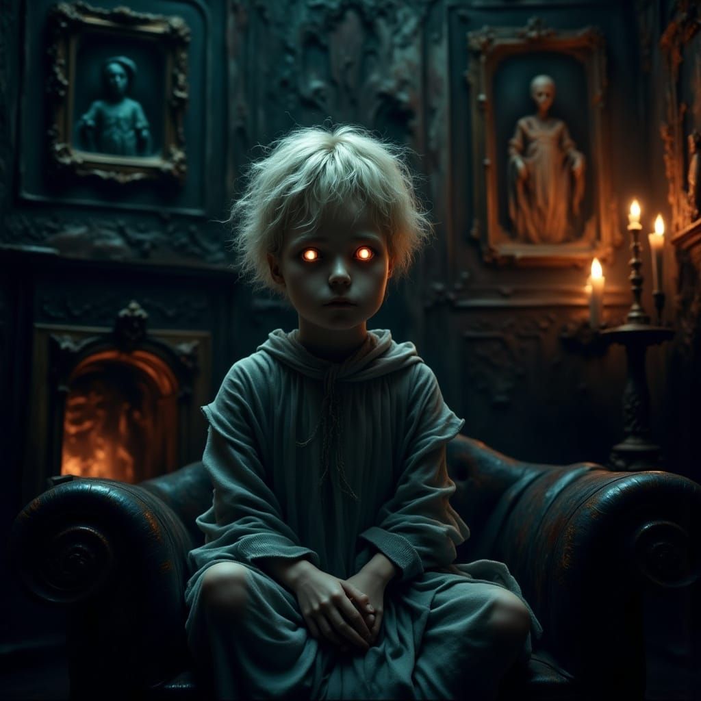 Ethereal European Boy in Baroque-Era Study by an Otherworldl...