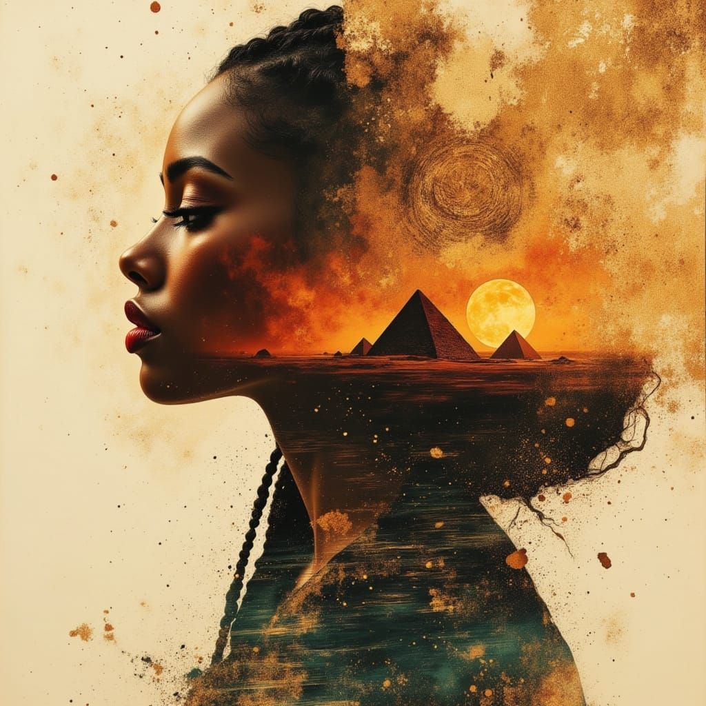 African Goddess Blends with Ancient Egypt Pyramids
