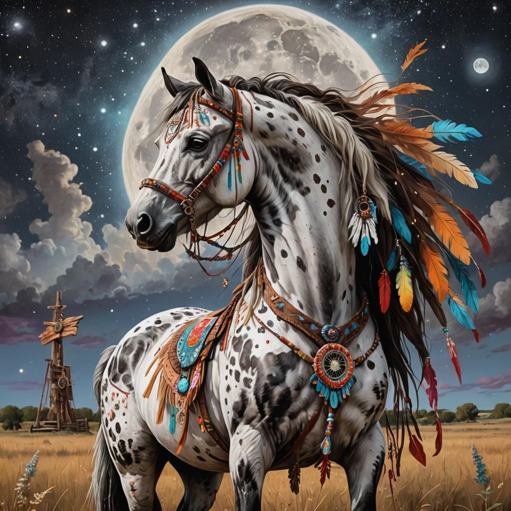 Hyperrealistic Appaloosa Horse Amidst Celestial Totem