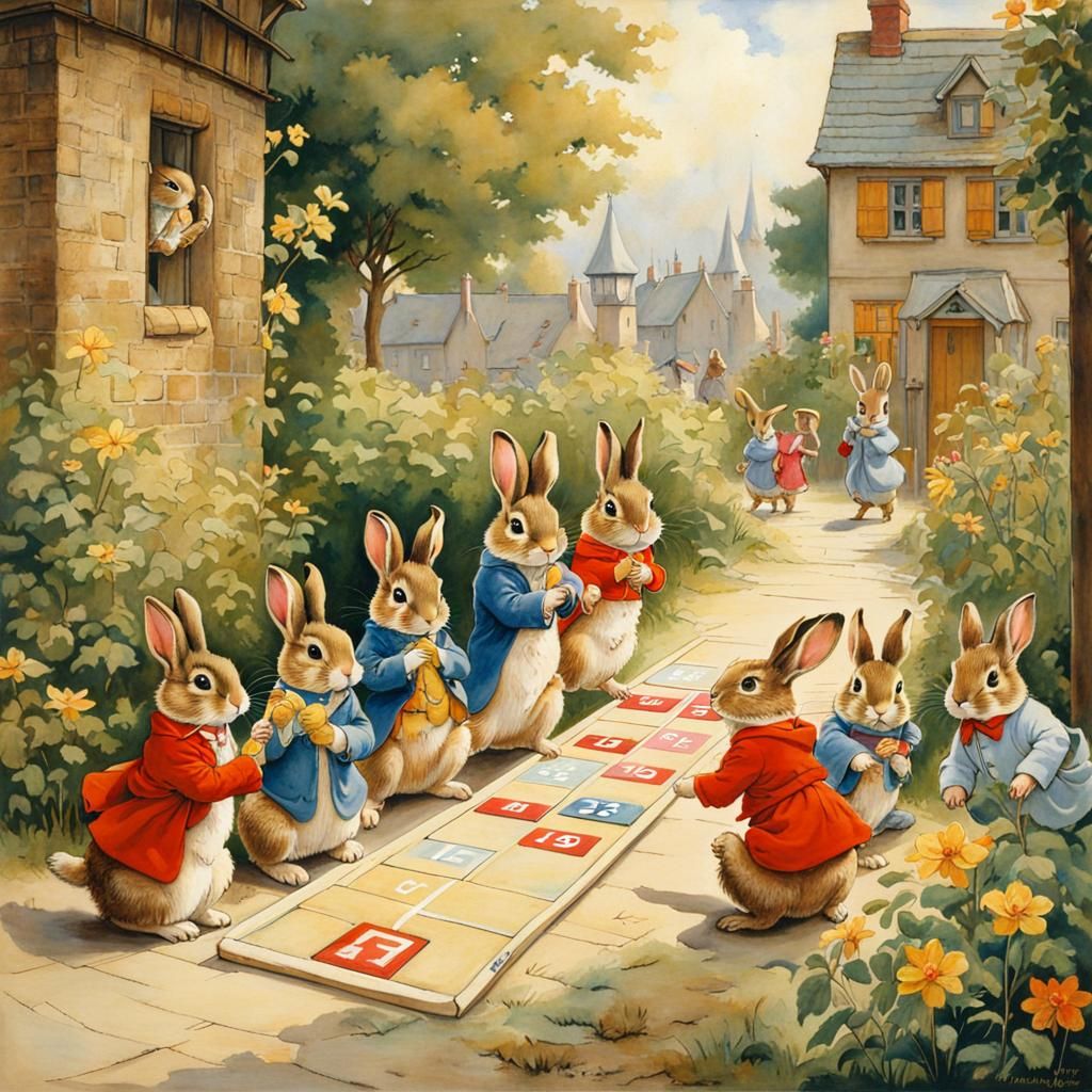 Rabbits Play Hopscotch: A Children's Book Illustration