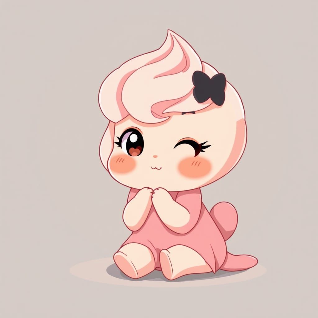 Cute Cream Illustration in Anime Manga Style