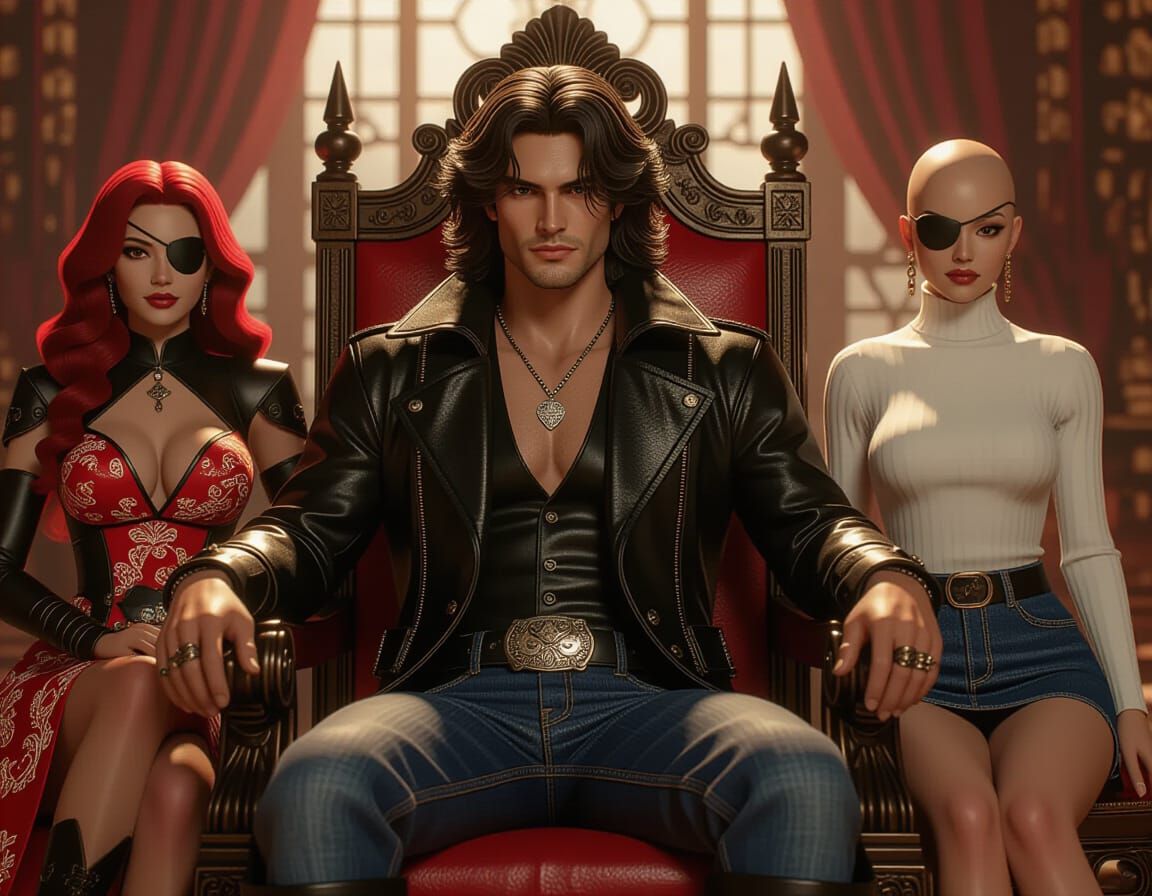 Man on Throne Surrounded by Women, 3D Digital Art
