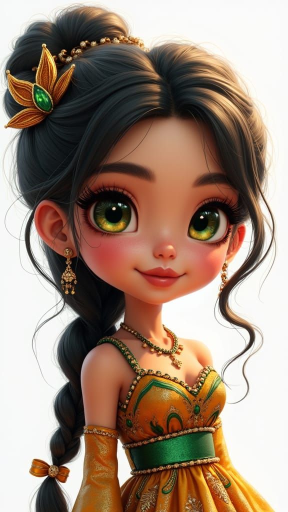 Ultra-Realistic Oil Painting Chibi Latina Goddess with Vibra...