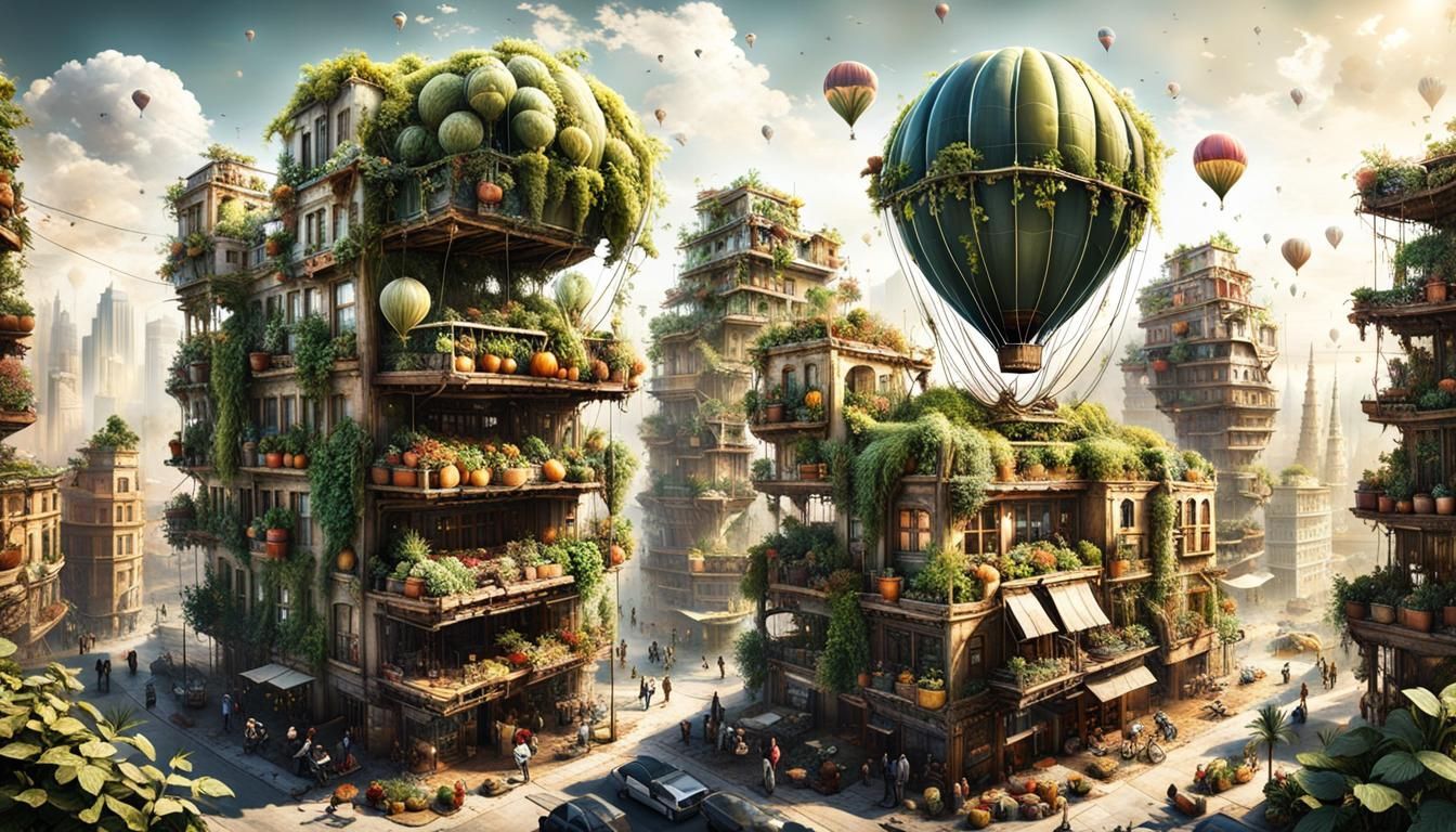 Post-Apocalyptic Urban Garden on Floating Balloon