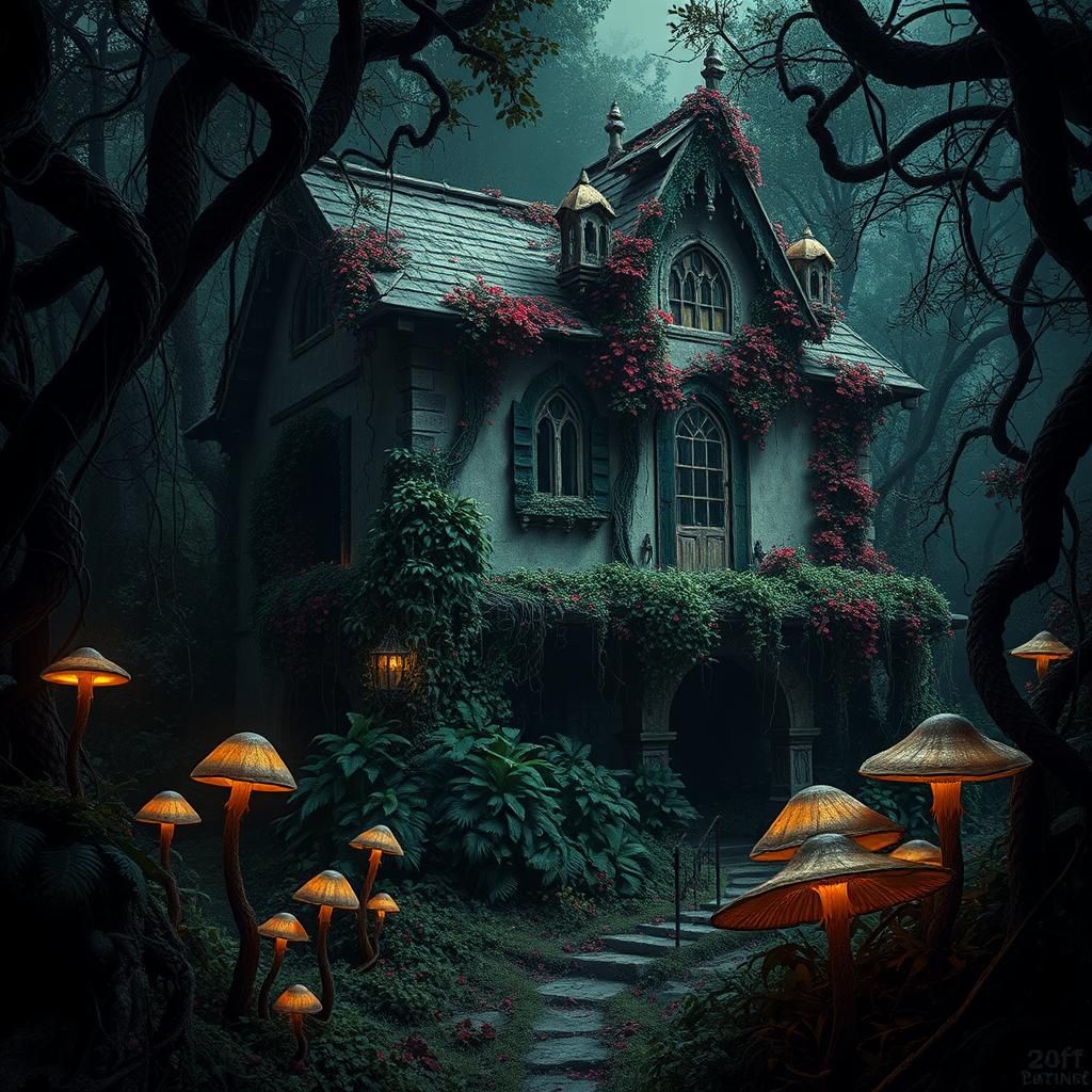 Mystical Overgrown House: Detailed Matte Painting