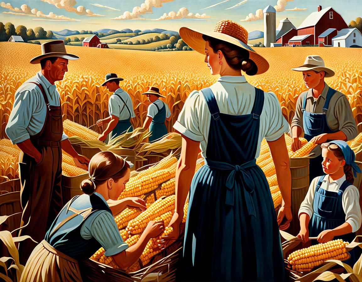Corn Harvest in Regionalist American Style