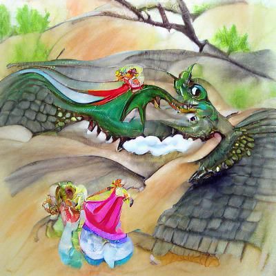 Friendly Dragon Returns Princess: Storybook Illustration