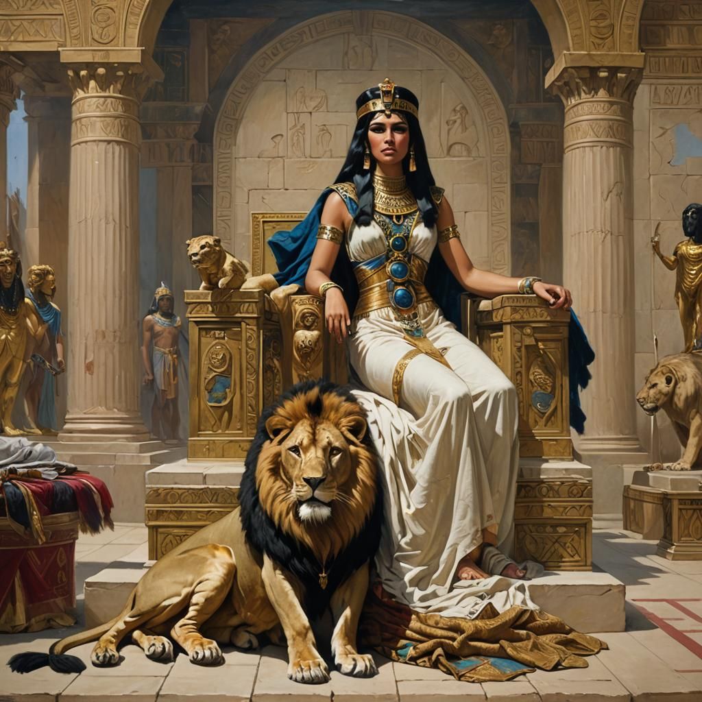 Cleopatra on Her Throne: Oil Painting