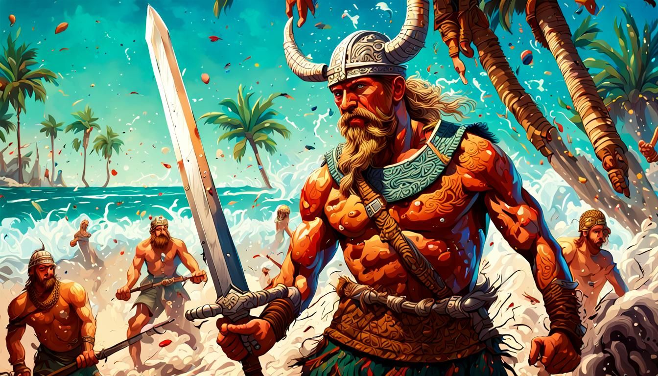 Vikings Hunt Aztecs on Yucatan Beach