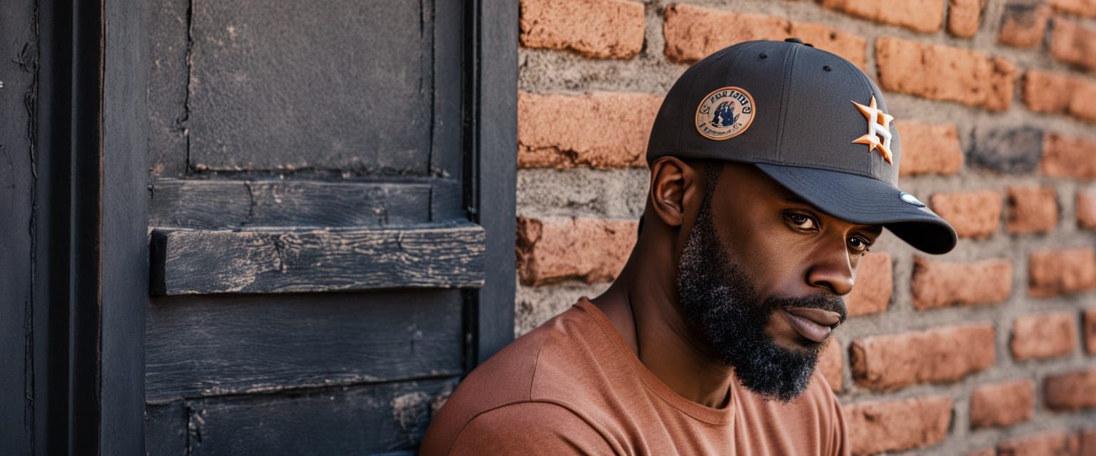 Realistic Portrait of African American Man in Astros Cap