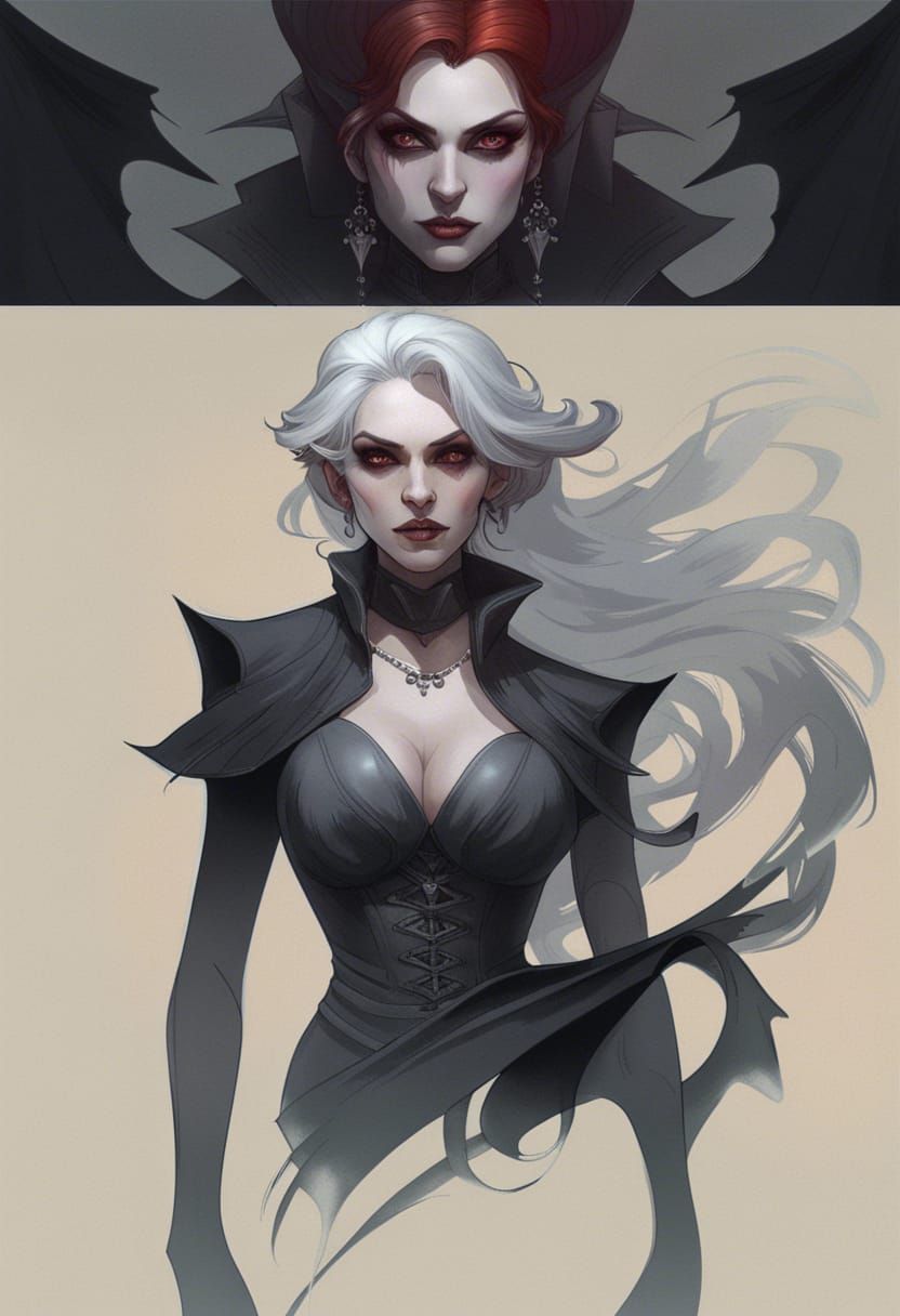 Gothic Vampire Woman Portrait in Hyperrealistic Style