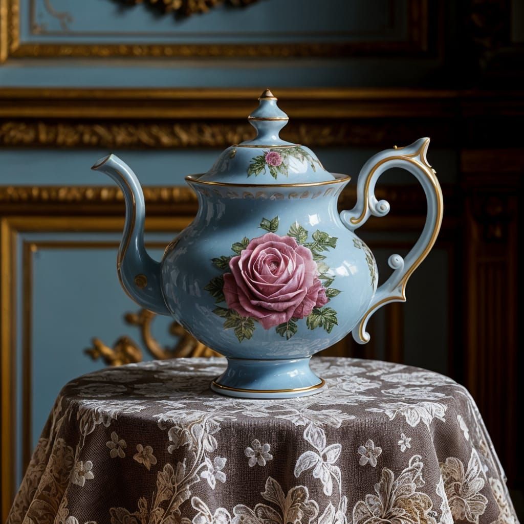 Exquisite Sèvres Teapot with Roses in Rococo Style