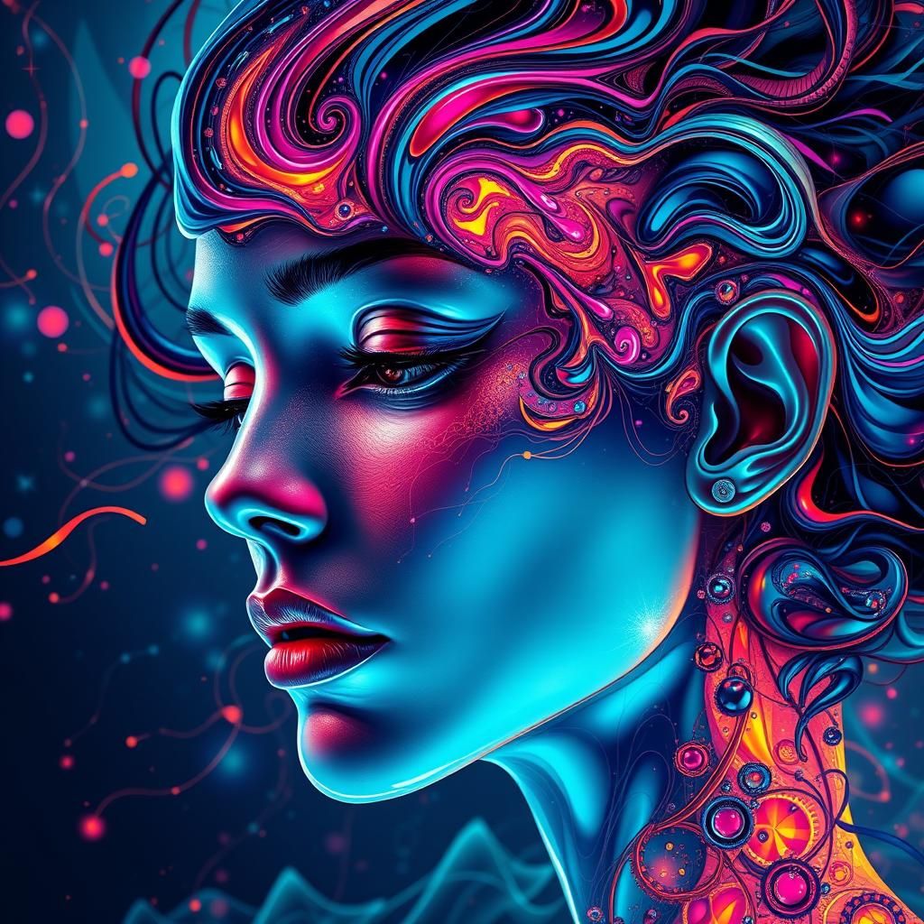Surreal Woman's Face in Biomechanical Digital Art