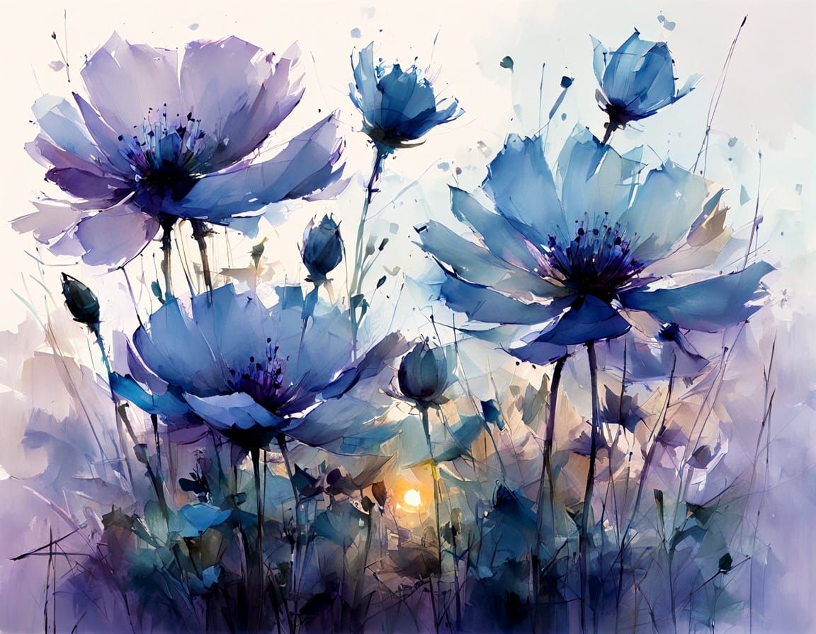 Ethereal Blue Blooms in Nocturnal Twilight