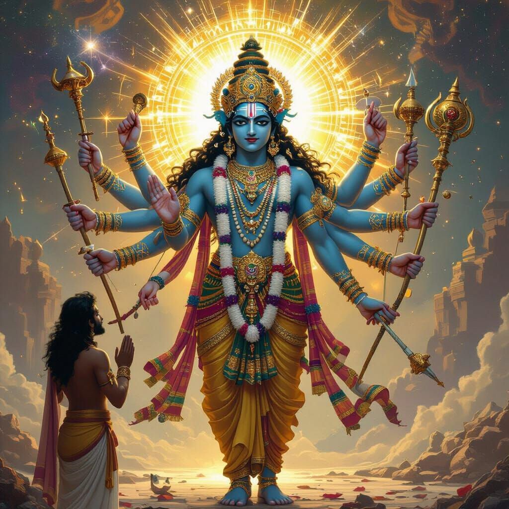 Krishna's Cosmic Vishwaroop Form, Divine Weapons, Golden Aur...