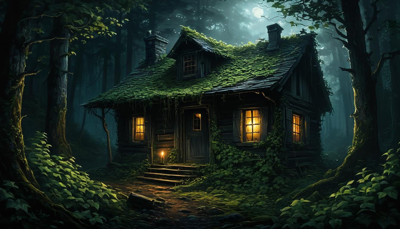Abandoned Cabin in Forest: Creepy Digital Art